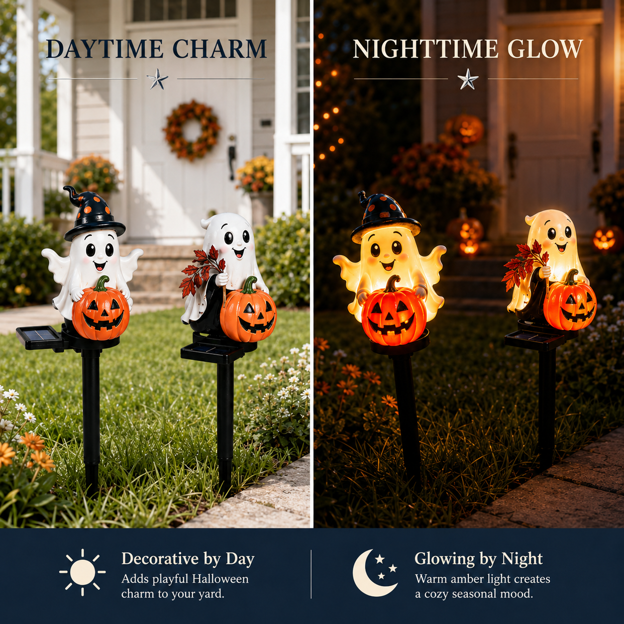 Solar Ghost Pumpkin Stake Light