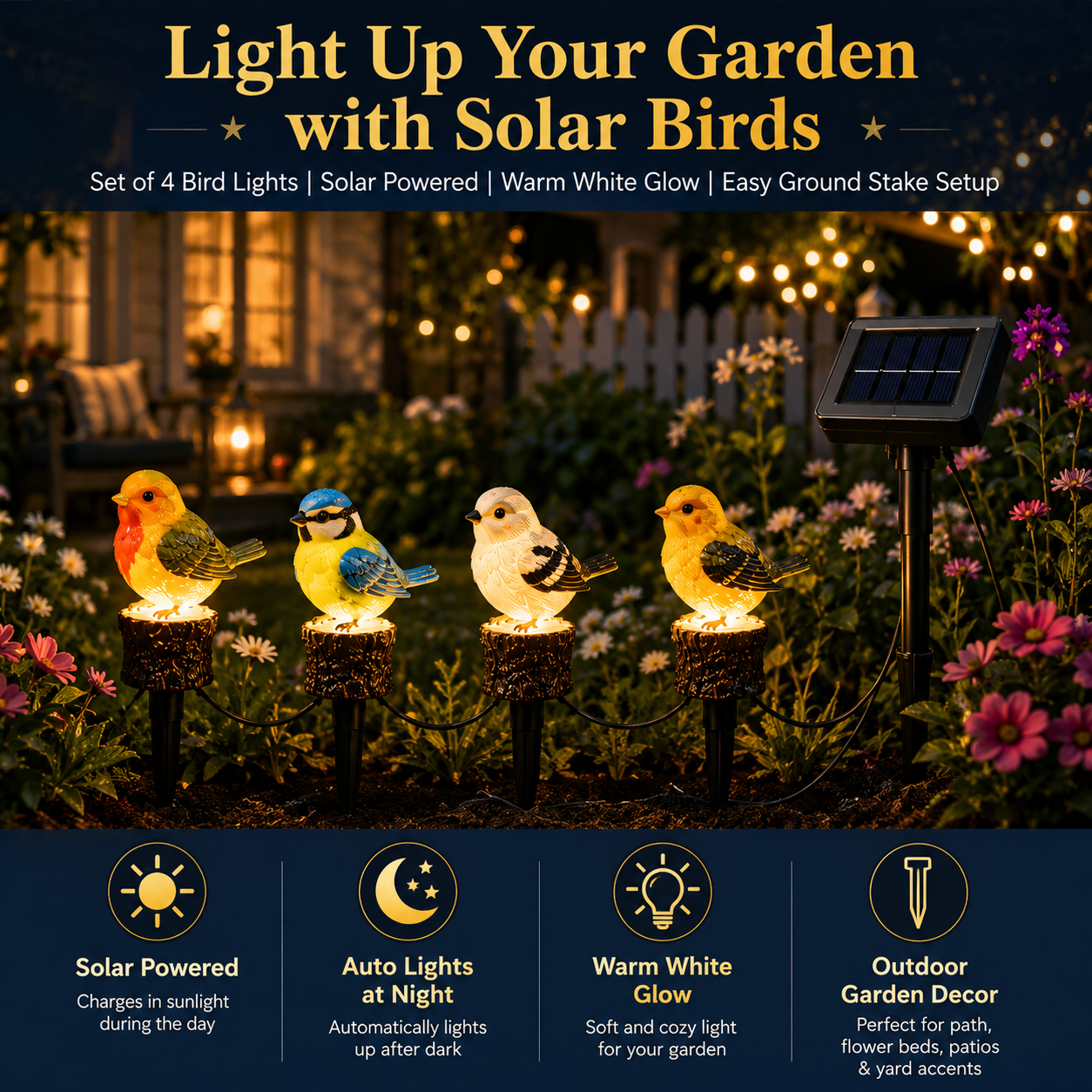 Solar Bird Garden Stake Lights Set of 4