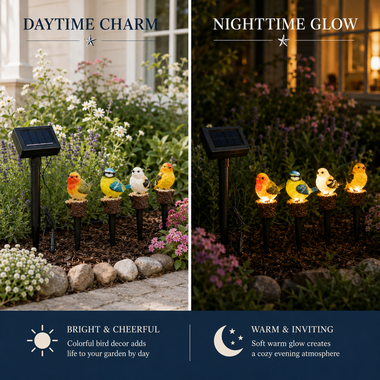 Solar Bird Garden Stake Lights Set of 4