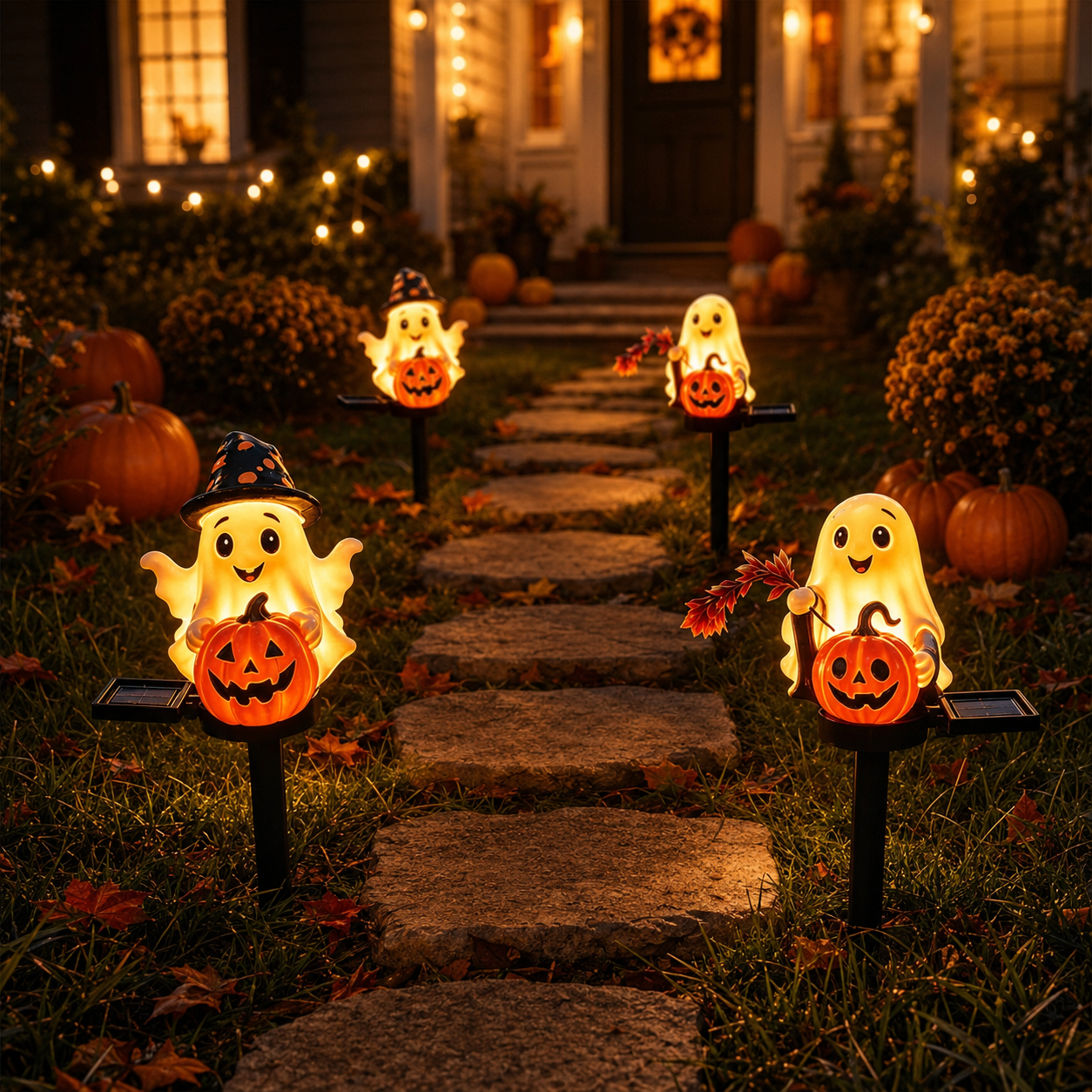 Solar Ghost Pumpkin Stake Light
