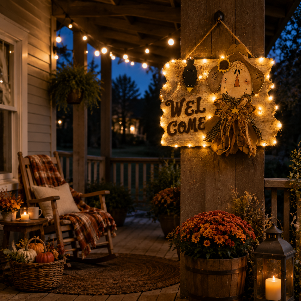 Lighted Welcome Scarecrow Door Hanger