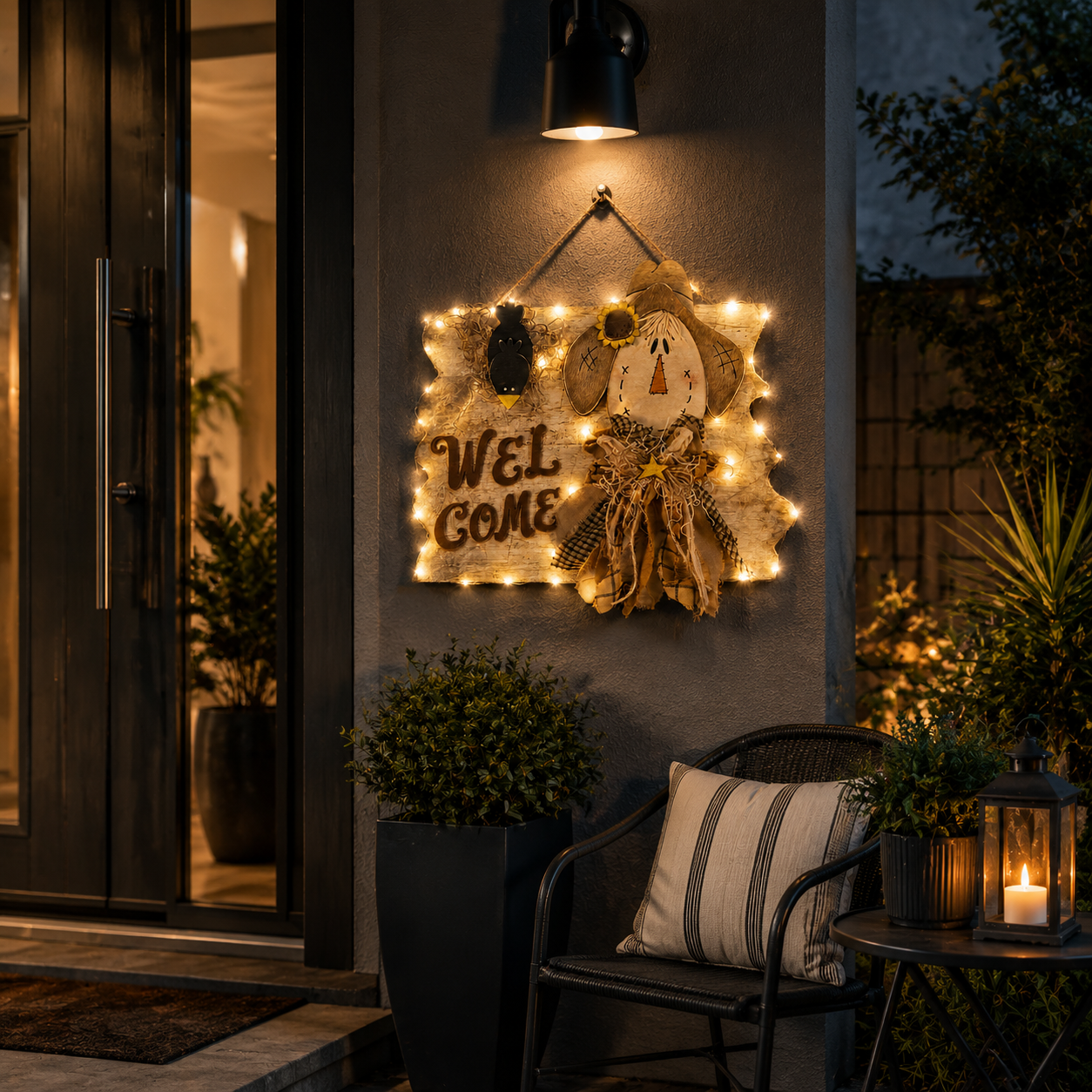 Lighted Welcome Scarecrow Door Hanger