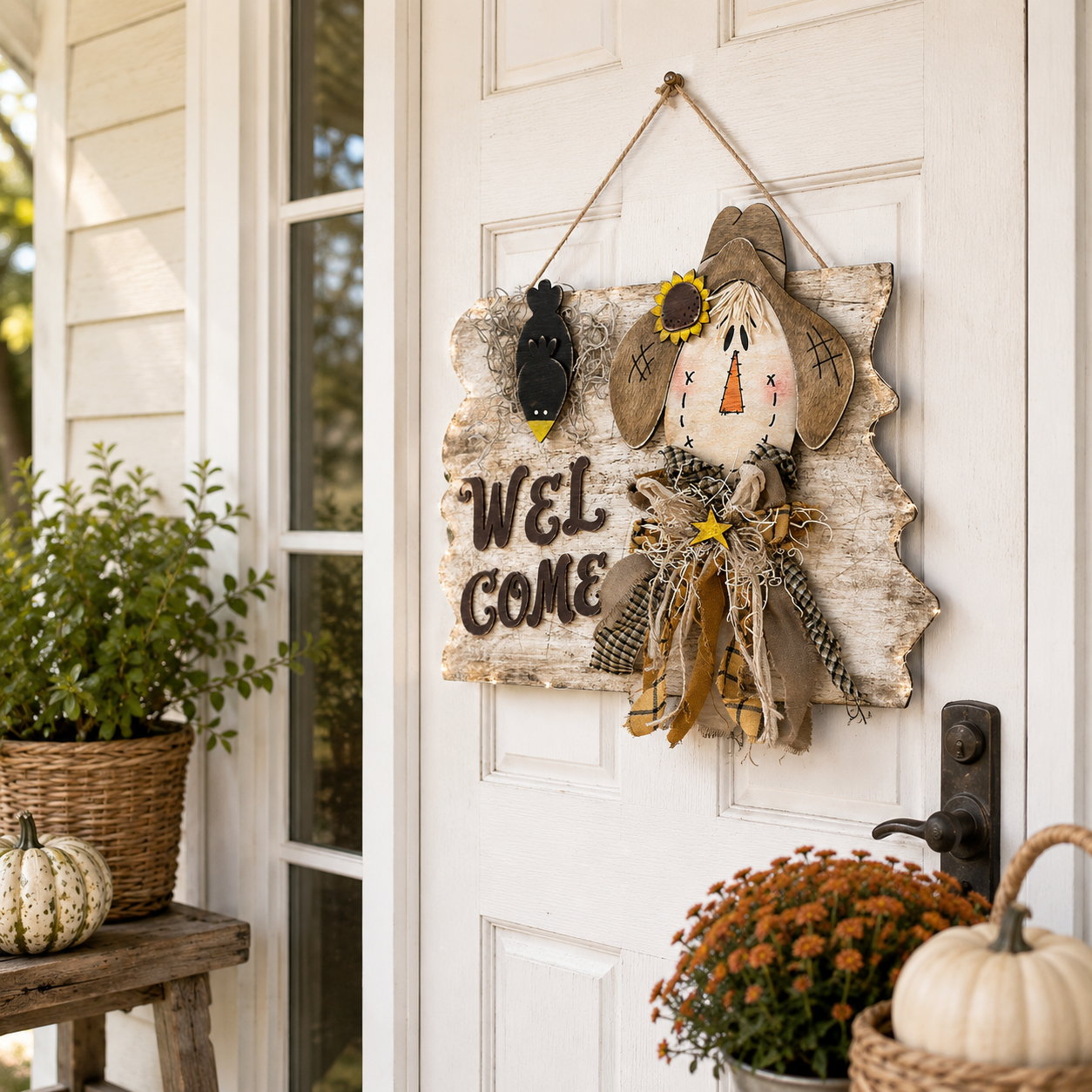 Lighted Welcome Scarecrow Door Hanger