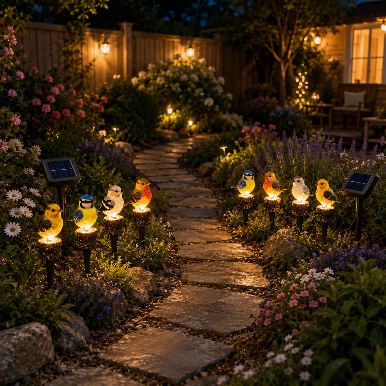 Solar Bird Garden Stake Lights Set of 4