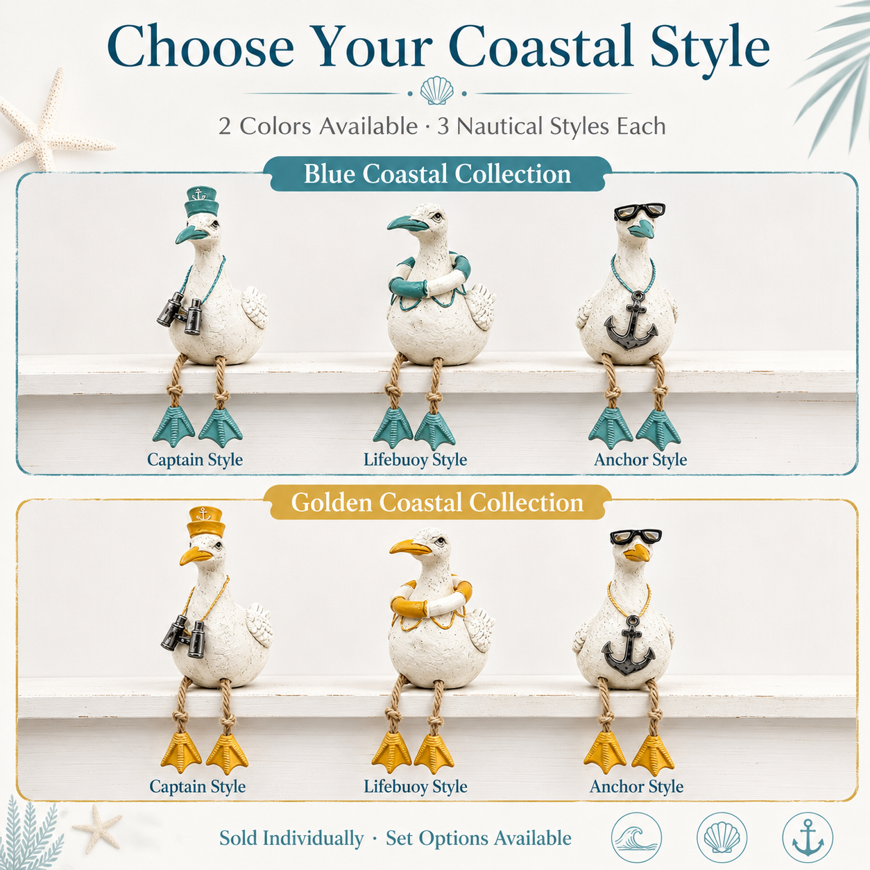 Coastal Seagull Shelf Sitter Decor