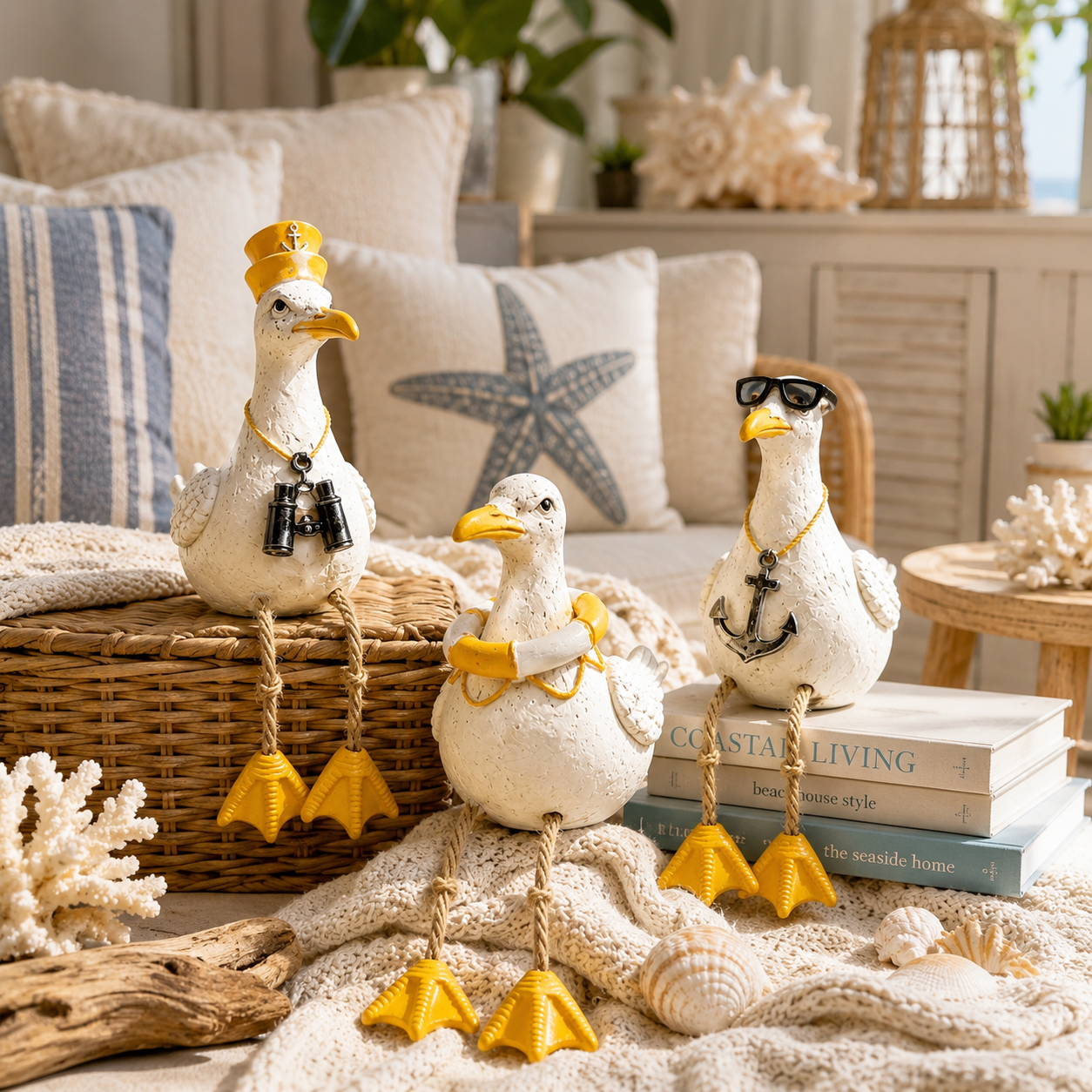 Coastal Seagull Shelf Sitter Decor