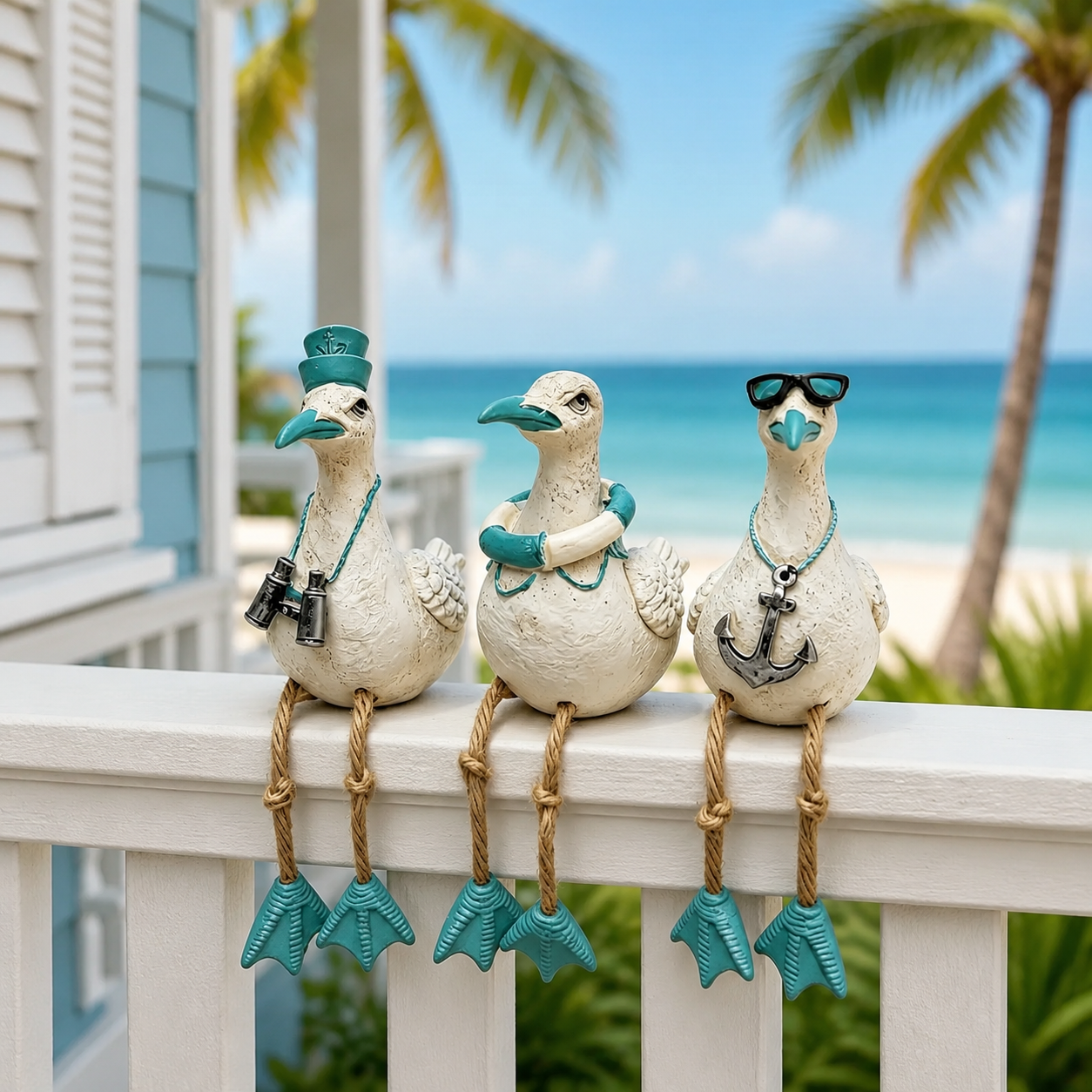 Coastal Seagull Shelf Sitter Decor