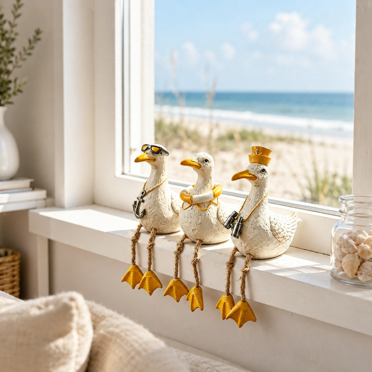 Coastal Seagull Shelf Sitter Decor