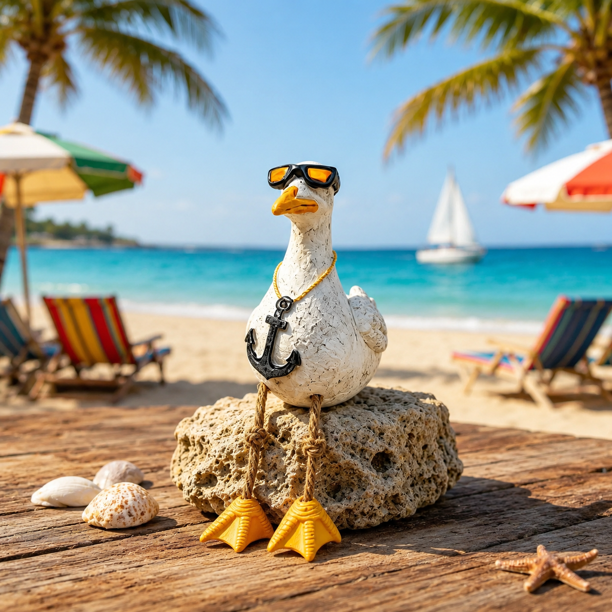 Coastal Seagull Shelf Sitter Decor