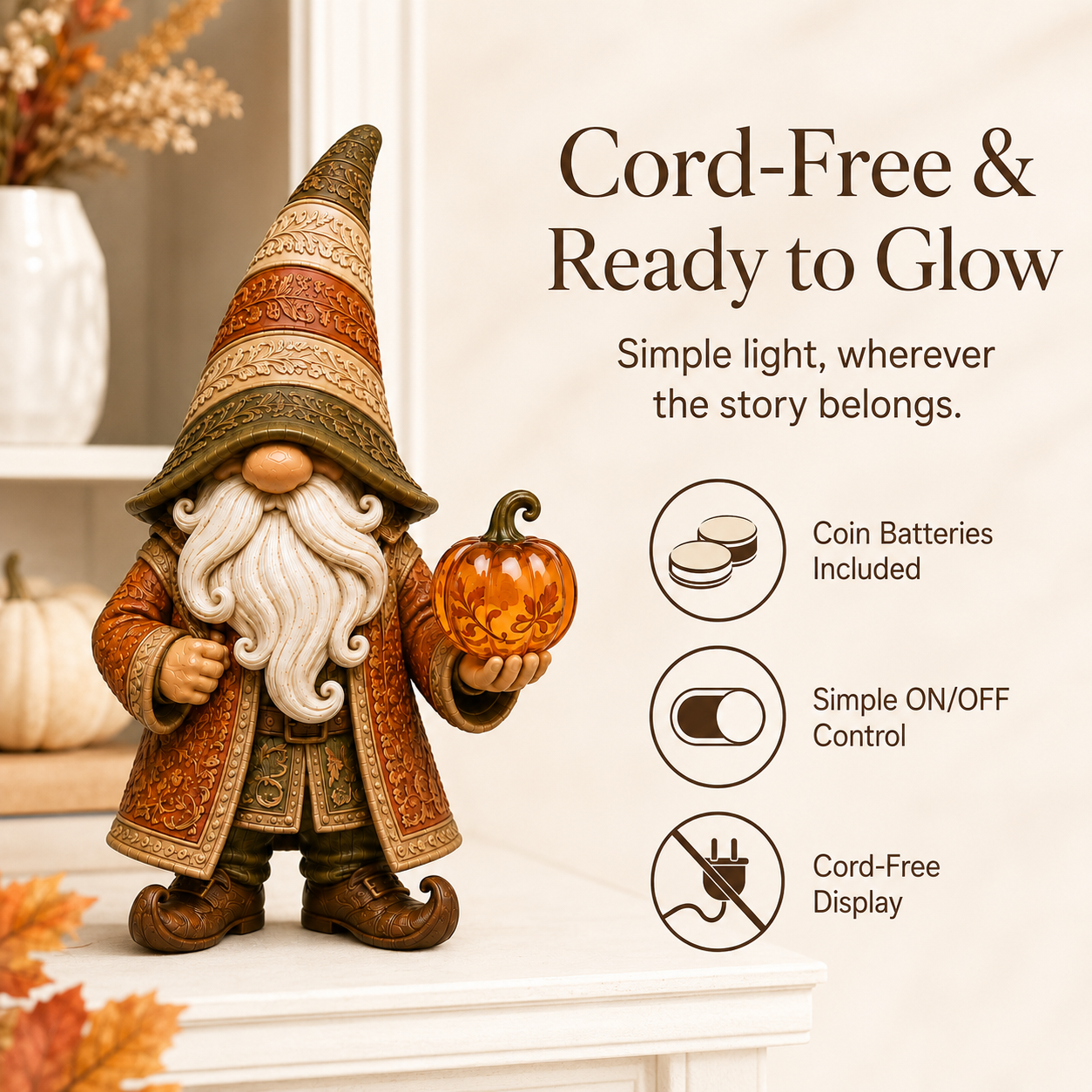 Lighted Autumn Gnome Figurine