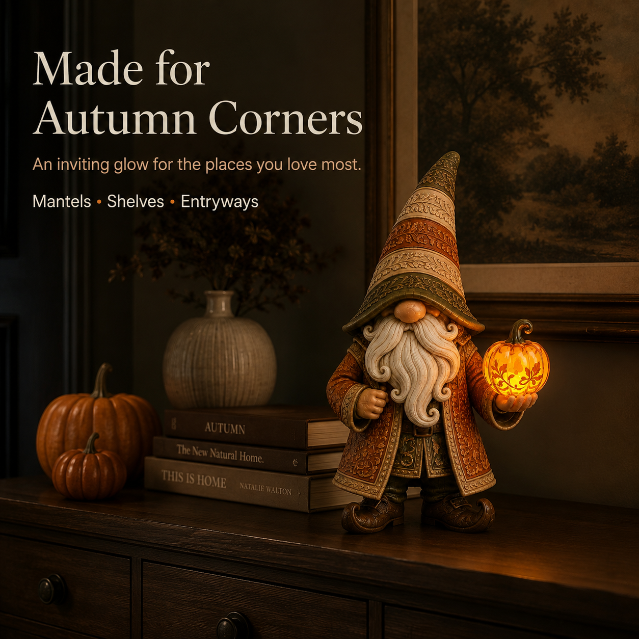 Lighted Autumn Gnome Figurine