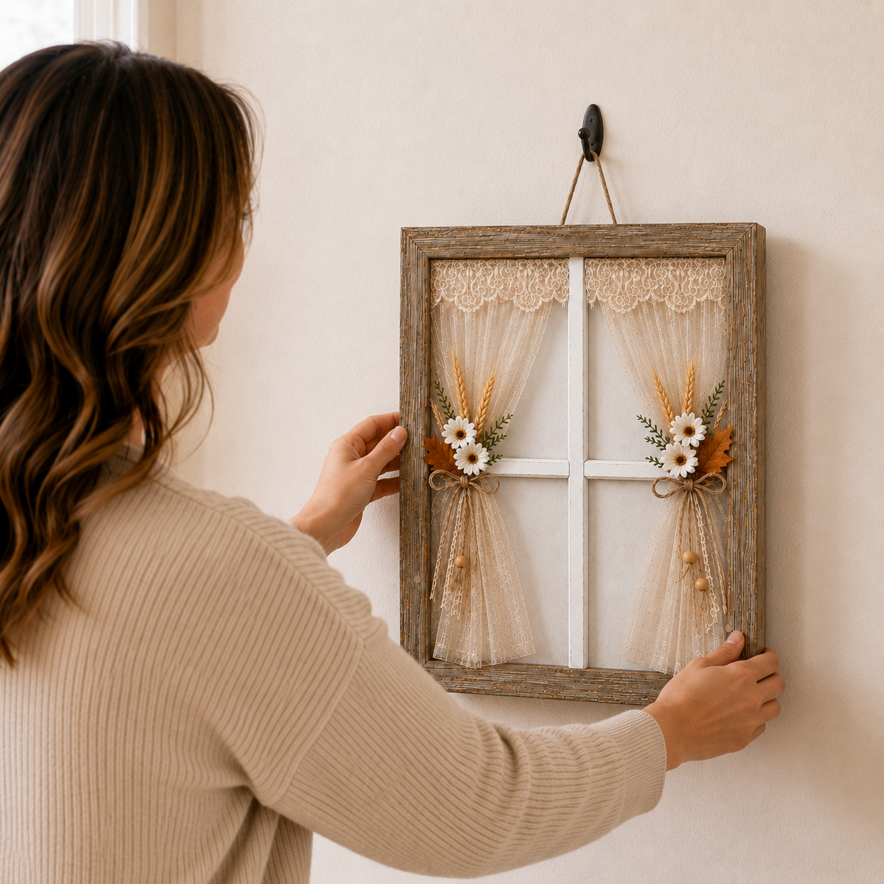 Lighted Autumn Farmhouse Window Decor