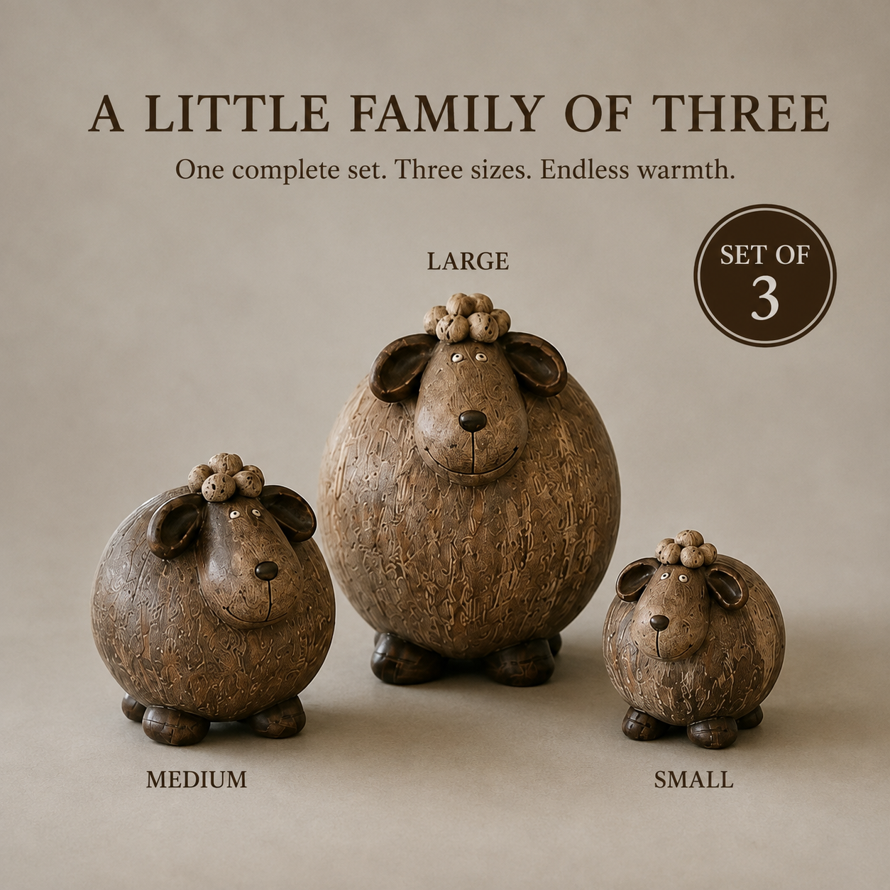 3Pcs Vintage Sheep Family Figurine 