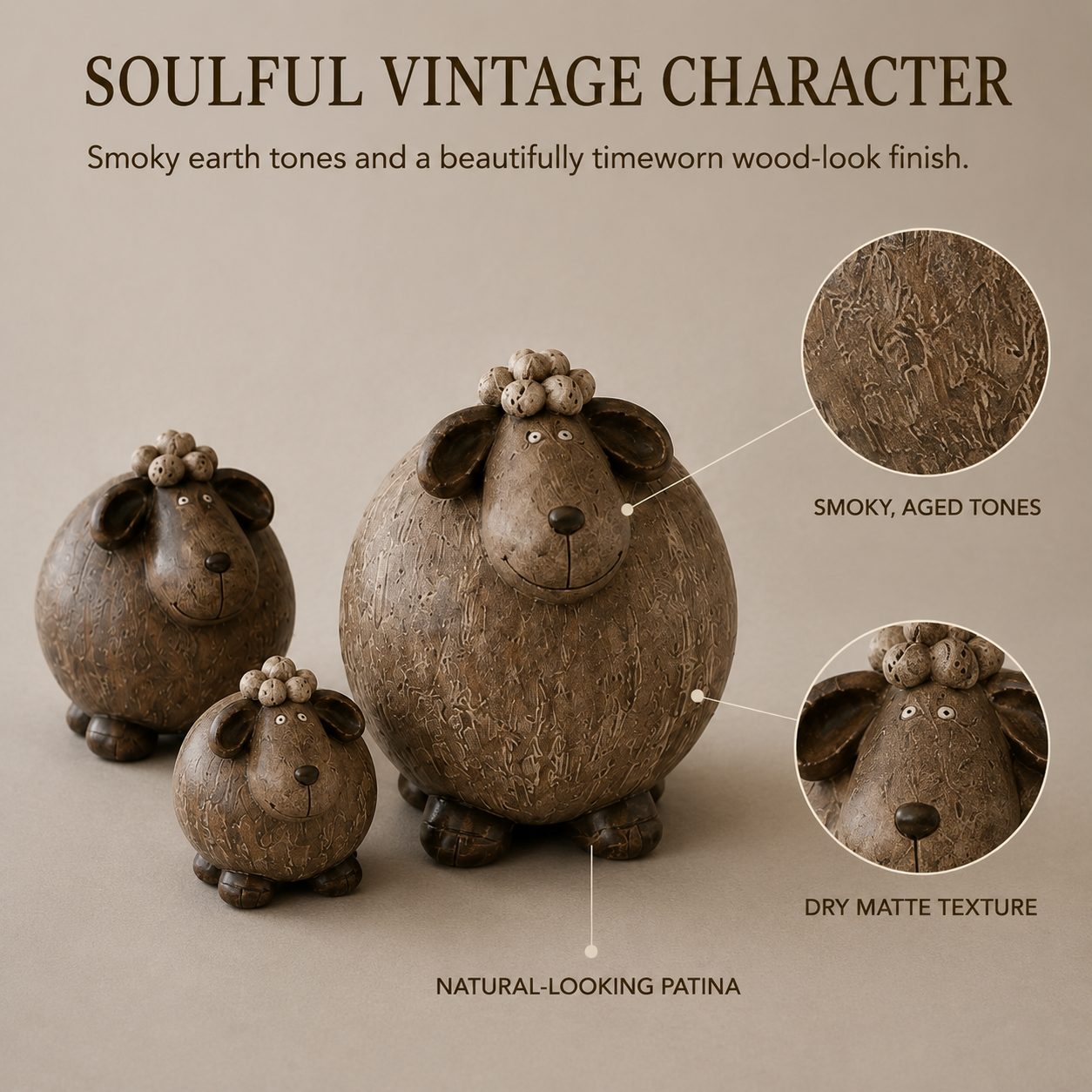 3Pcs Vintage Sheep Family Figurine 