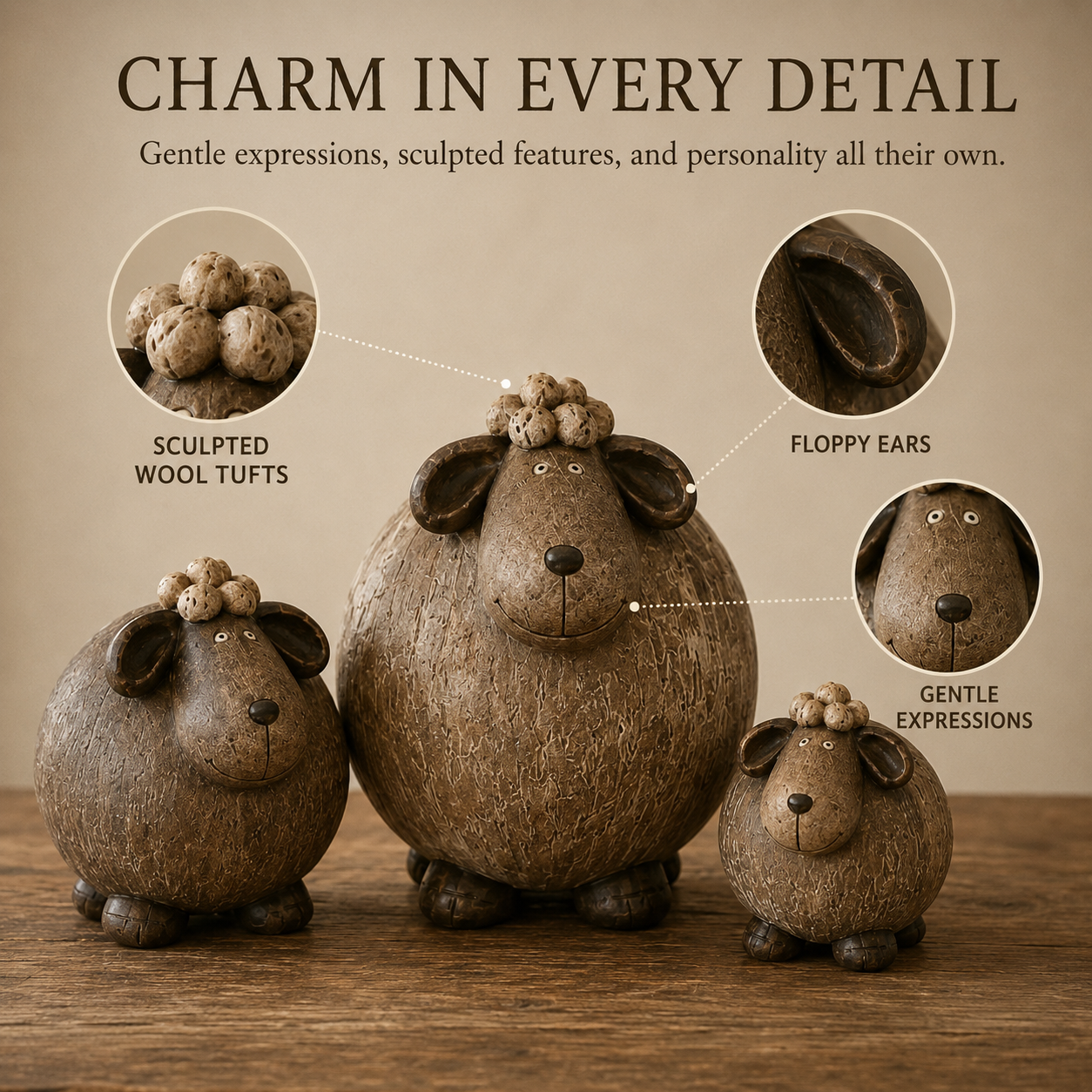 3Pcs Vintage Sheep Family Figurine 