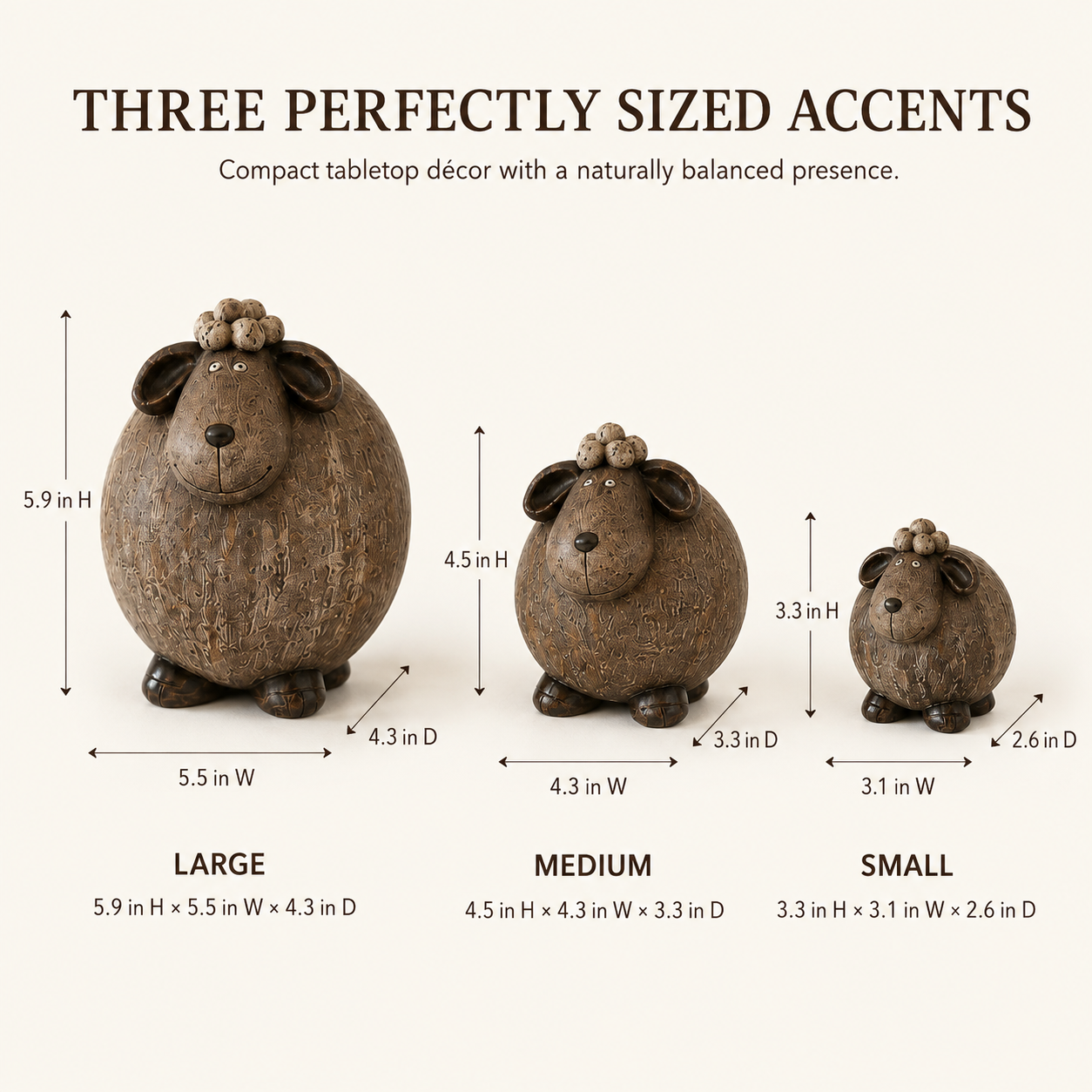 3Pcs Vintage Sheep Family Figurine 