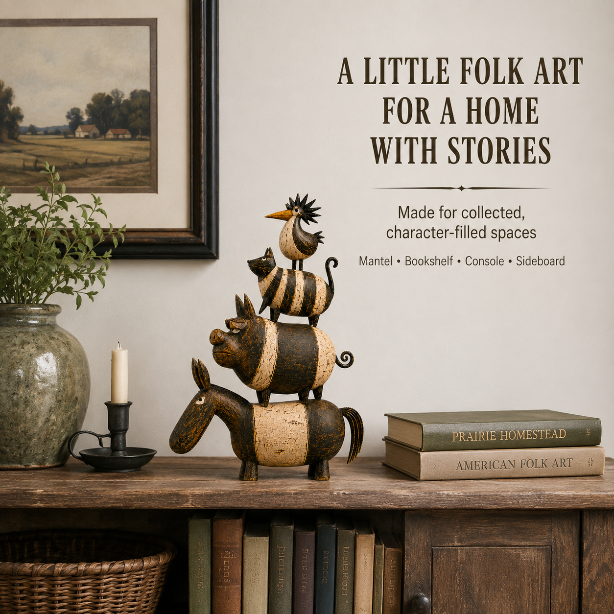 Vintage Folk Art Stacked Farm Animals Figurine