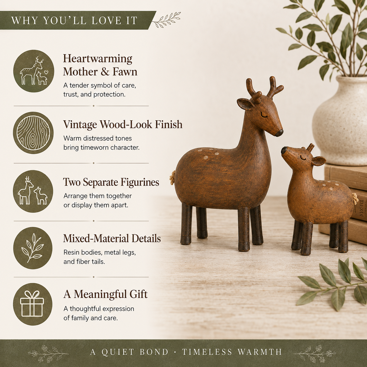 By Her Side – Vintage Mother Deer & Fawn Figurine Set