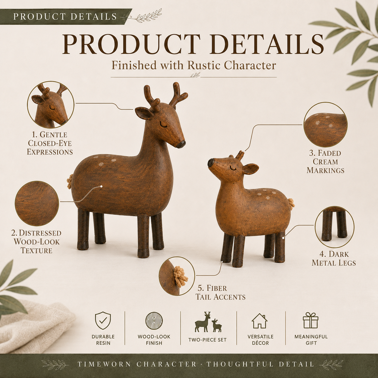 By Her Side – Vintage Mother Deer & Fawn Figurine Set