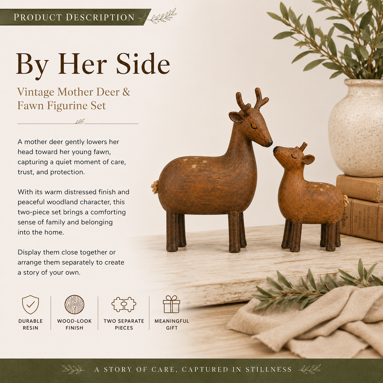 By Her Side – Vintage Mother Deer & Fawn Figurine Set