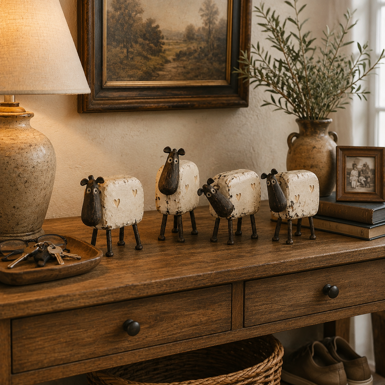 4Pcs Rustic Farmhouse Sheep Figurine Set