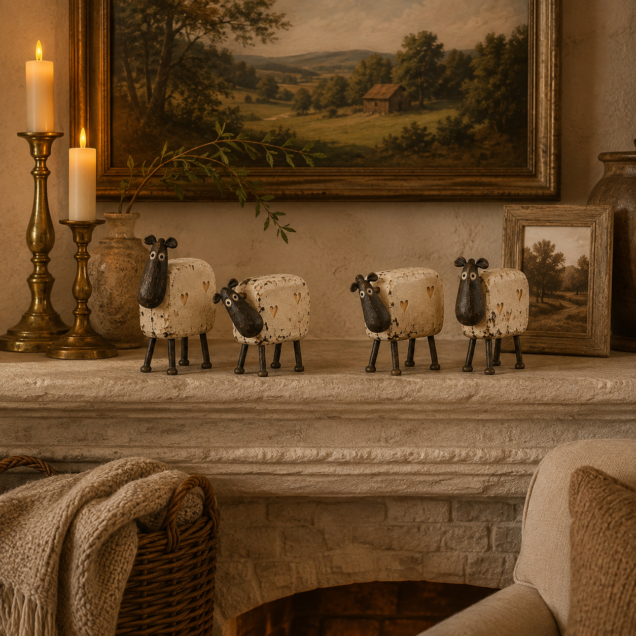 4Pcs Rustic Farmhouse Sheep Figurine Set