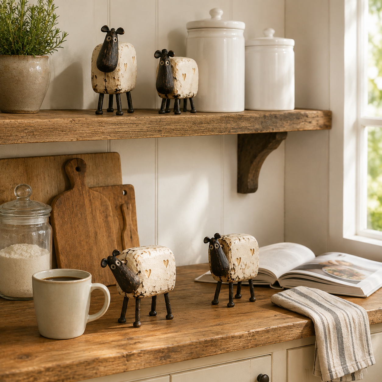 4Pcs Rustic Farmhouse Sheep Figurine Set
