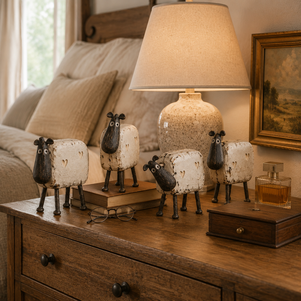 4Pcs Rustic Farmhouse Sheep Figurine Set