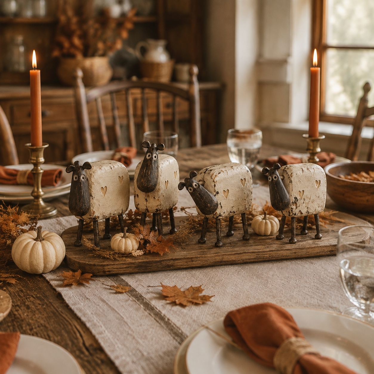 4Pcs Rustic Farmhouse Sheep Figurine Set