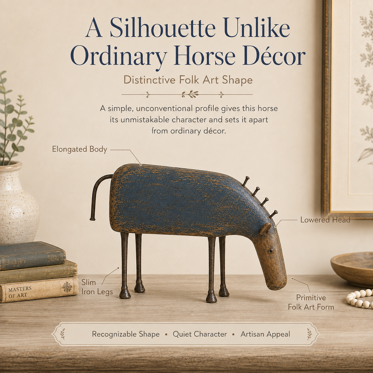 Weathered Indigo Folk Art Horse Figurine