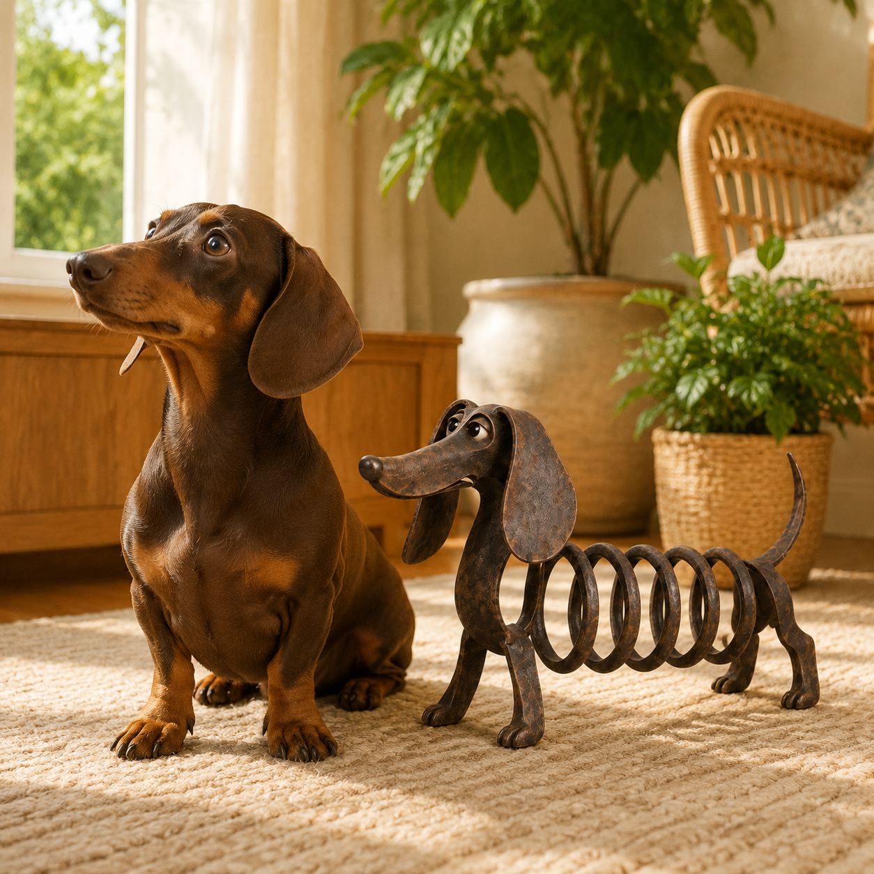 Rustic Spring Dachshund Garden Sculpture