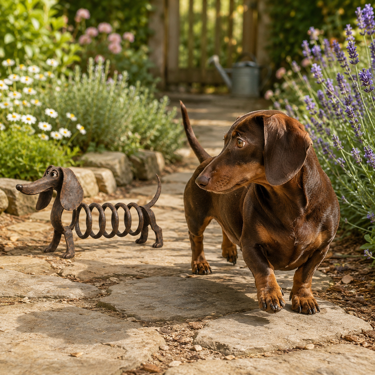 Rustic Spring Dachshund Garden Sculpture