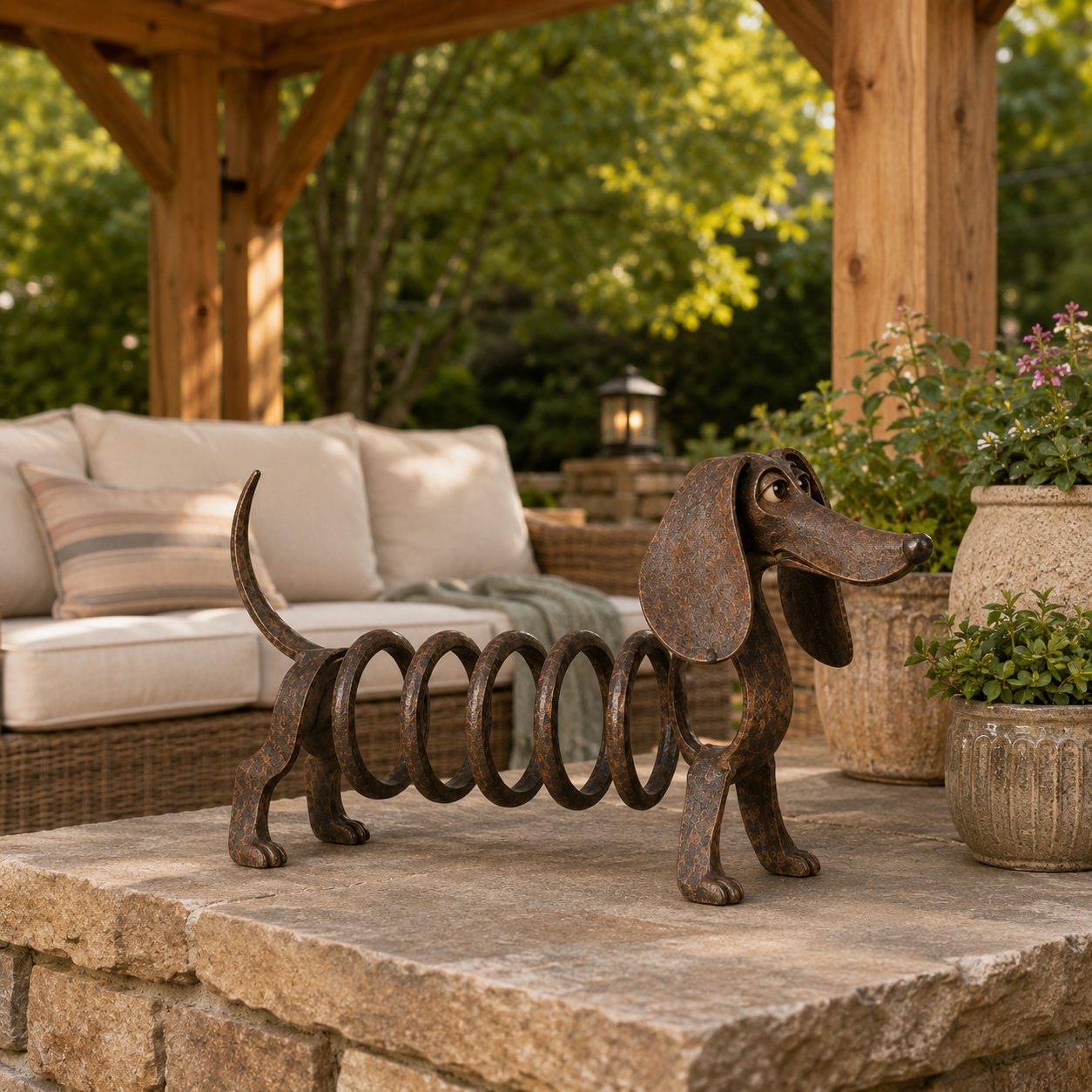 Rustic Spring Dachshund Garden Sculpture