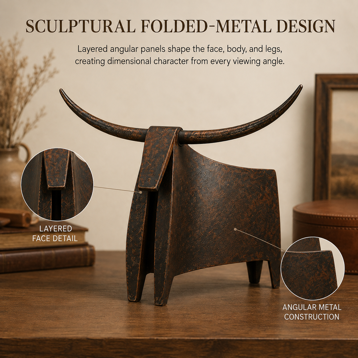Vintage Longhorn Metal Sculpture