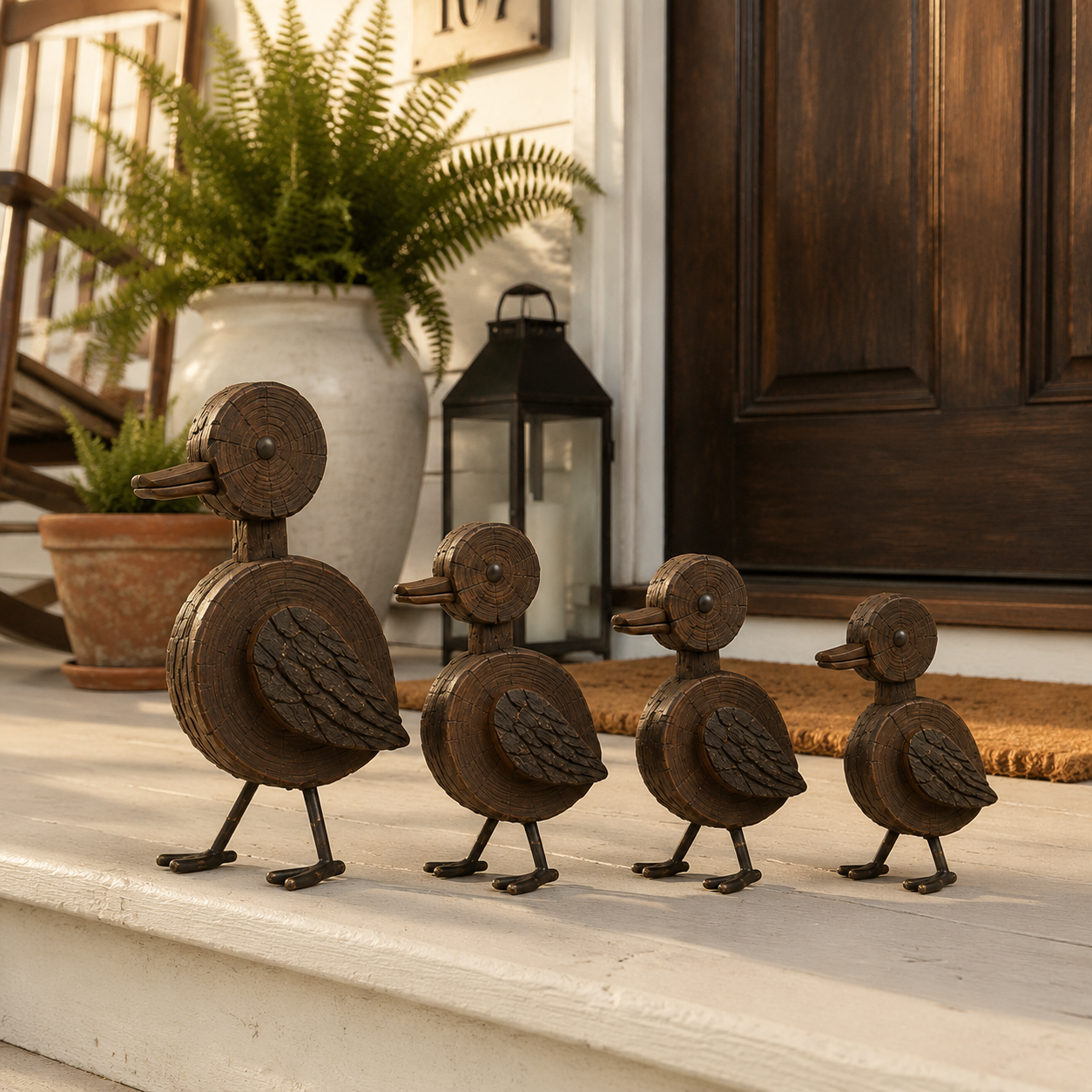 4Pcs Rustic Woodgrain Duck Family Figurines
