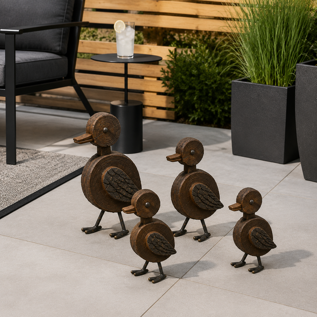 4Pcs Rustic Woodgrain Duck Family Figurines