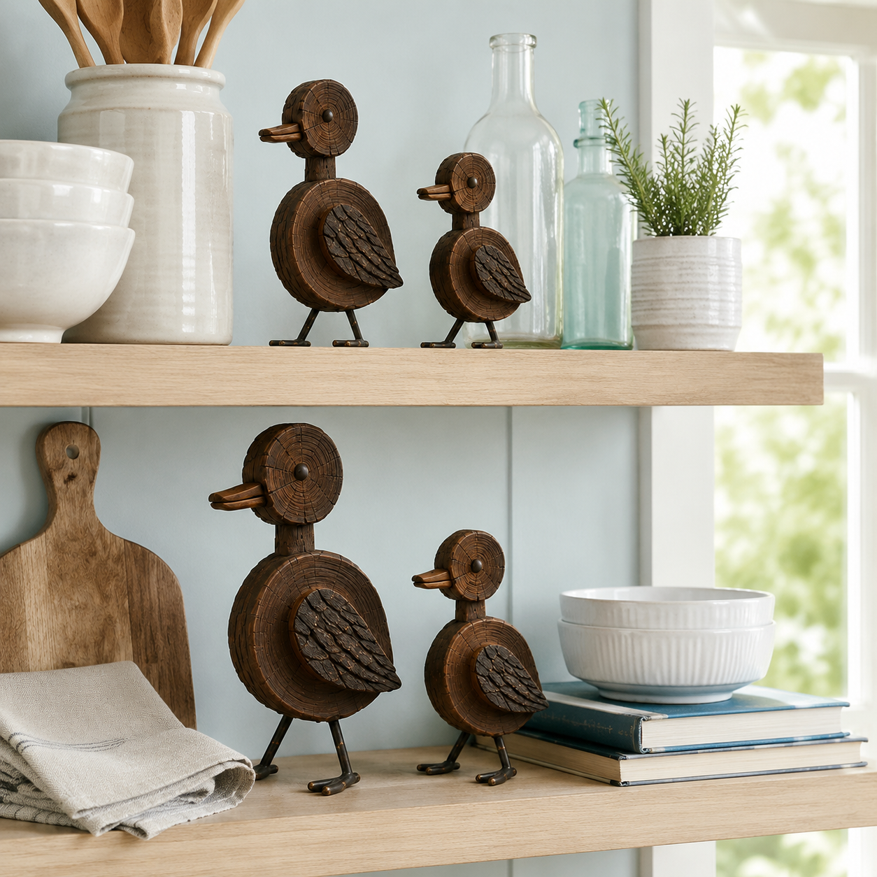 4Pcs Rustic Woodgrain Duck Family Figurines