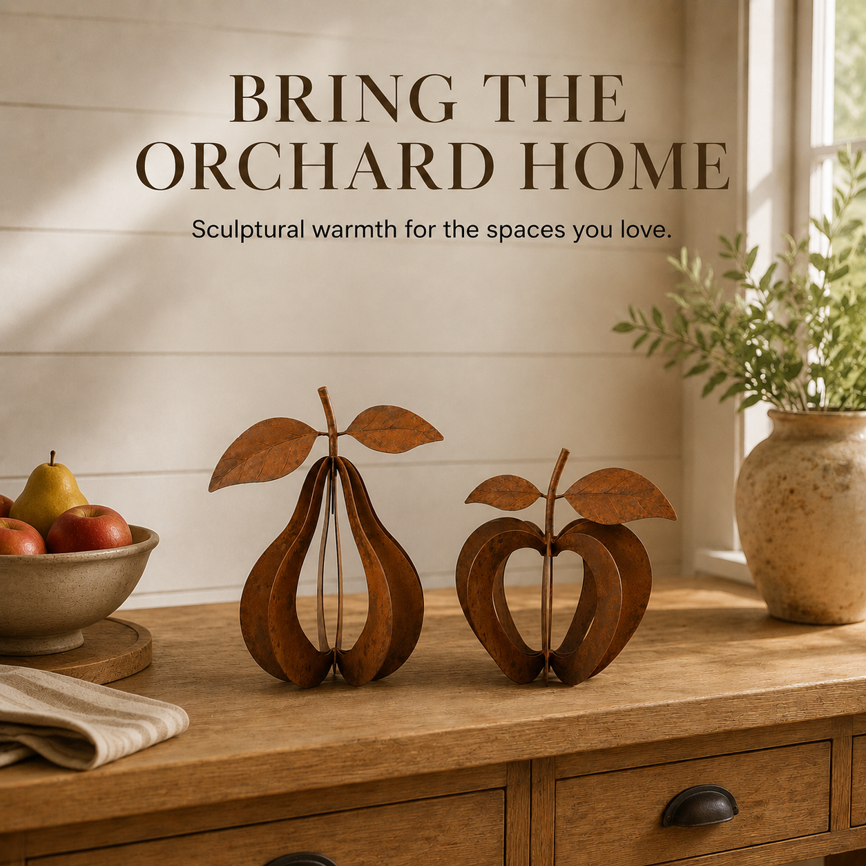 Rustic Orchard Metal Fruit Sculpture