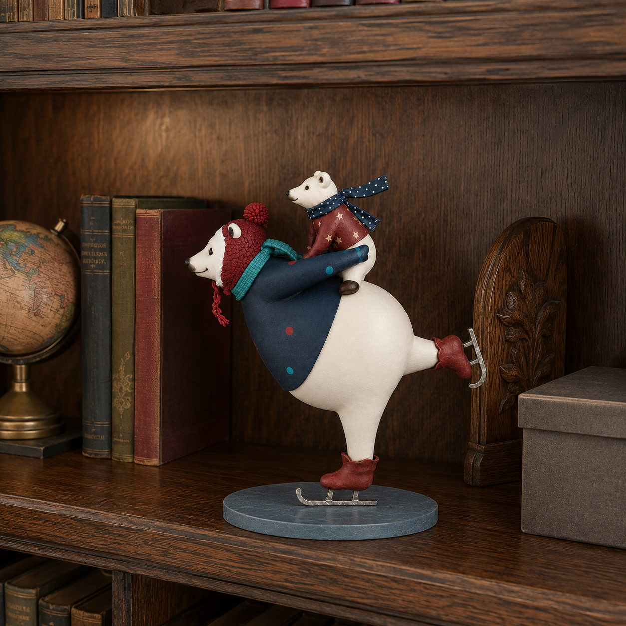 Skating Together Polar Bear Sculpture