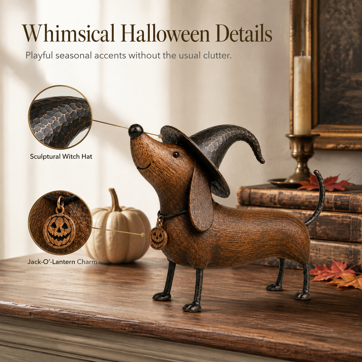 Witchy Dachshund Halloween Figurine