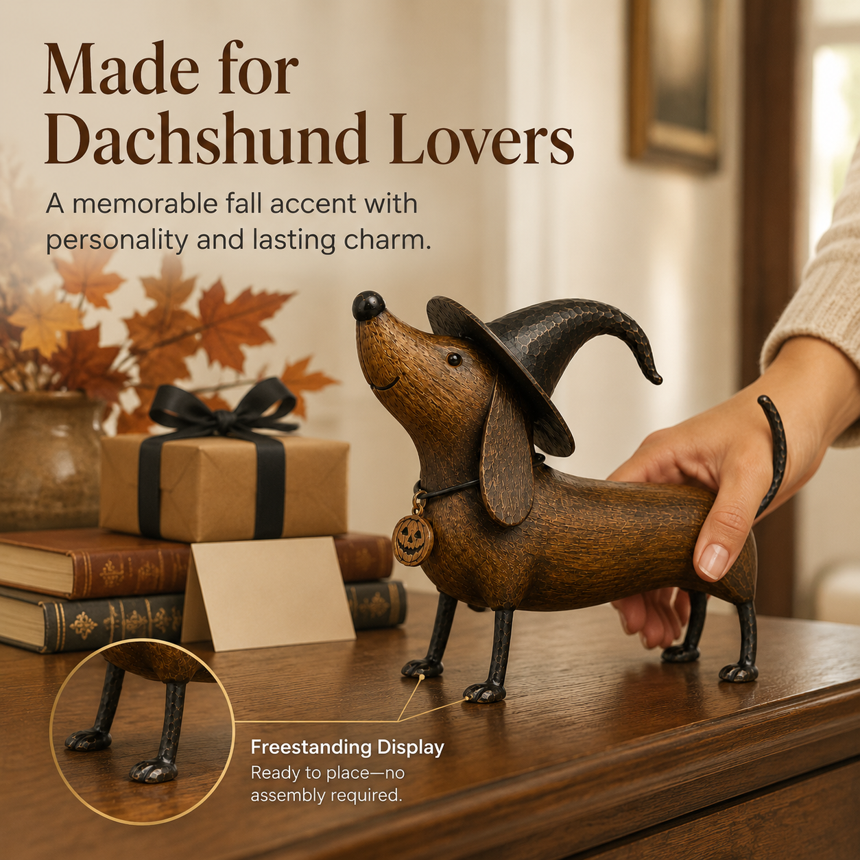 Witchy Dachshund Halloween Figurine
