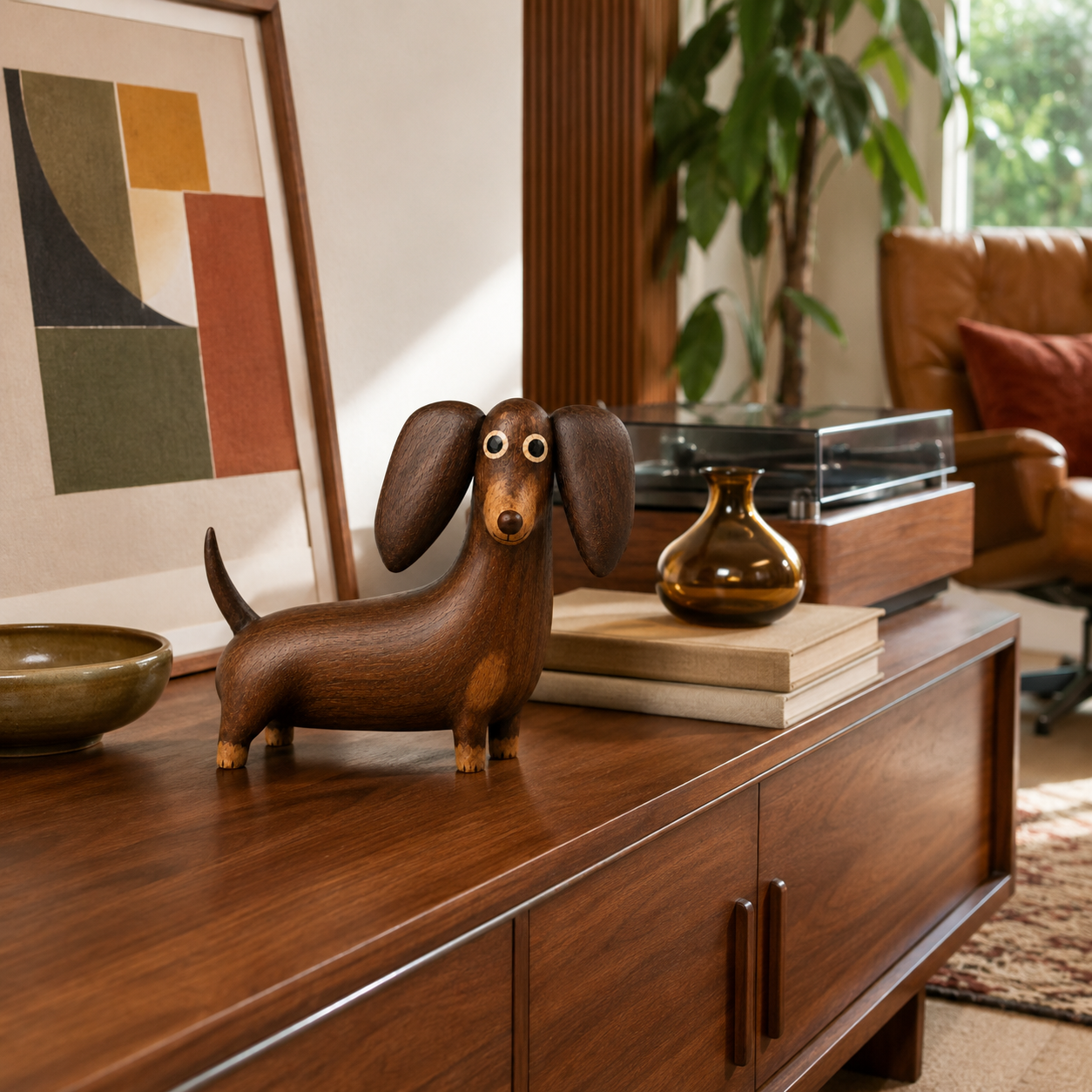 Whimsical Wood-Look Dachshund Sculpture