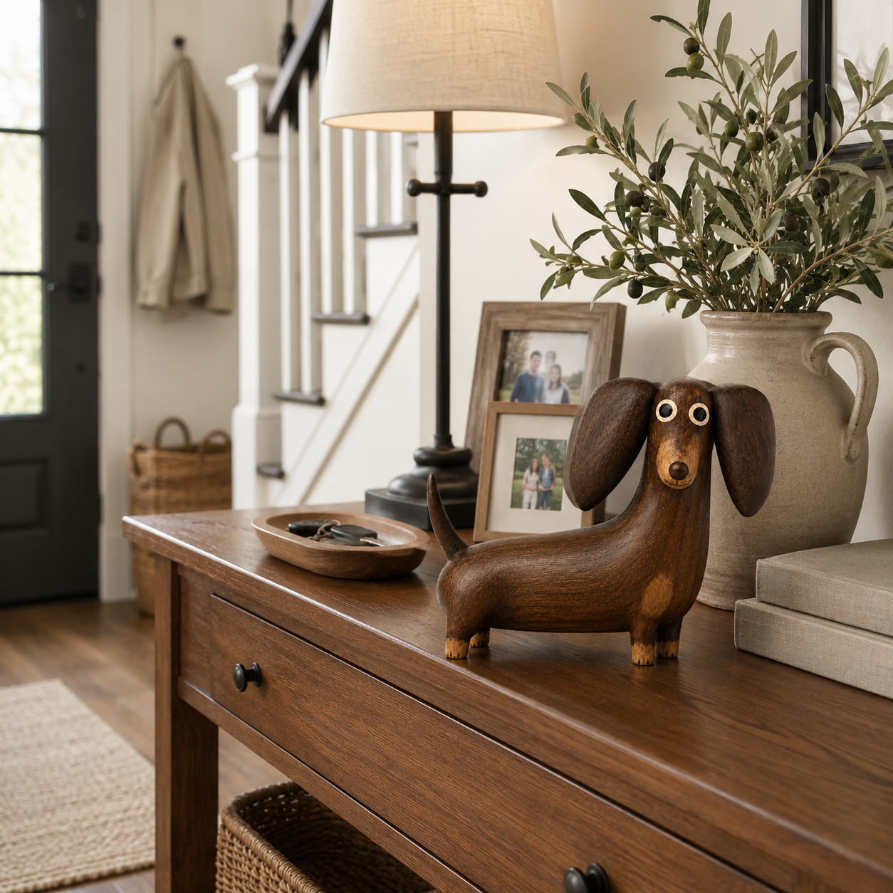 Whimsical Wood-Look Dachshund Sculpture