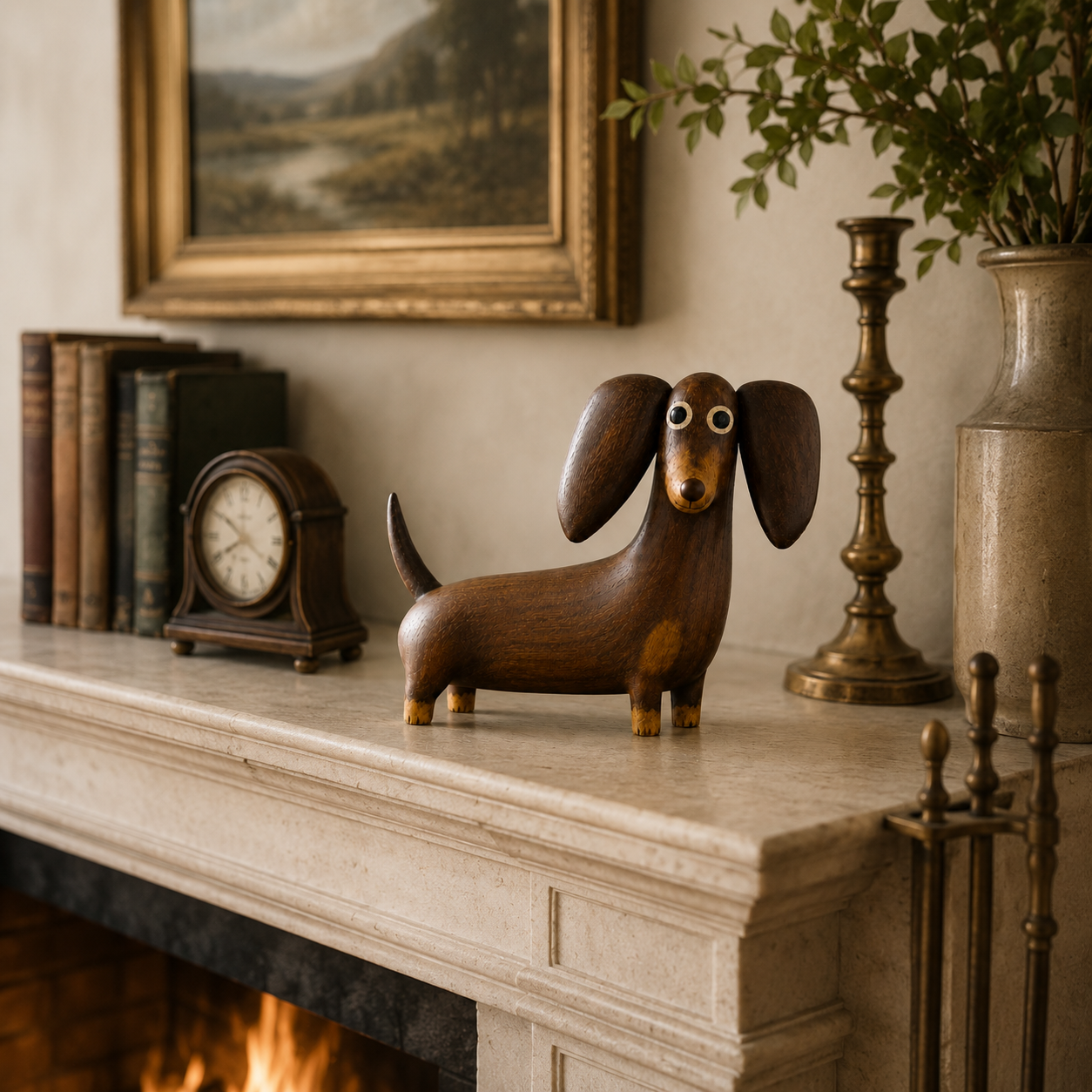 Whimsical Wood-Look Dachshund Sculpture