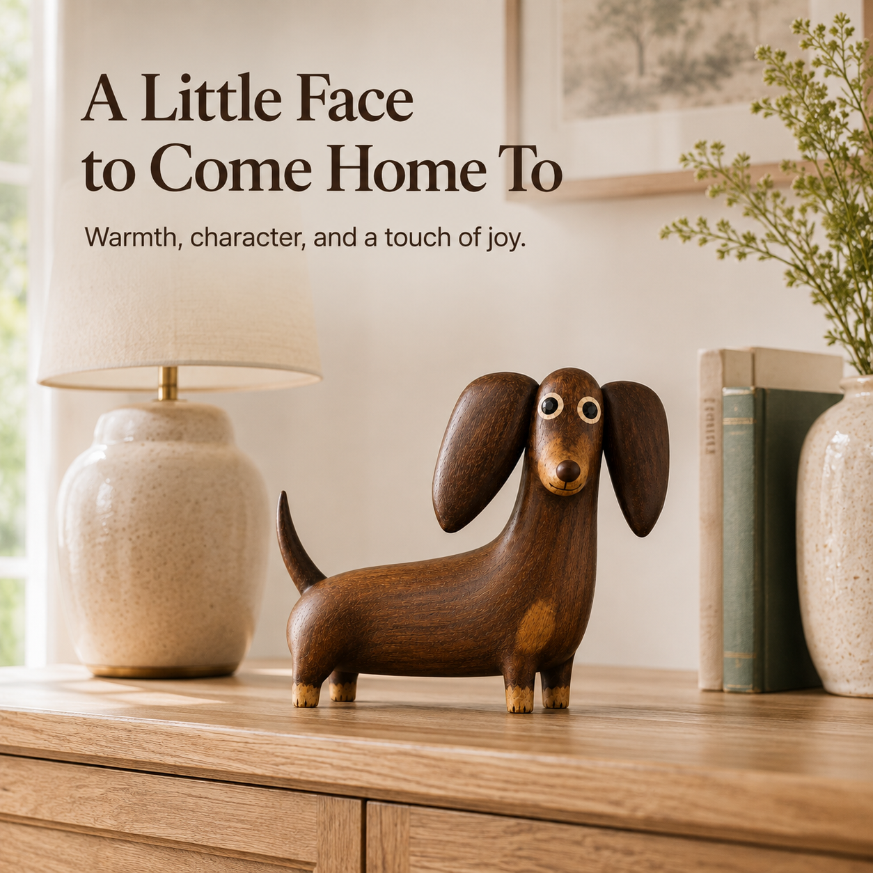 Whimsical Wood-Look Dachshund Sculpture
