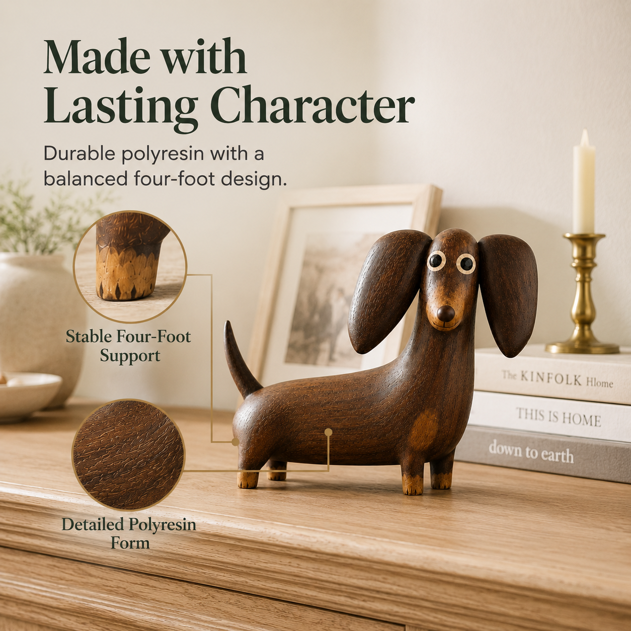 Whimsical Wood-Look Dachshund Sculpture