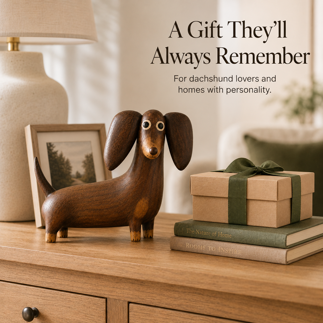 Whimsical Wood-Look Dachshund Sculpture