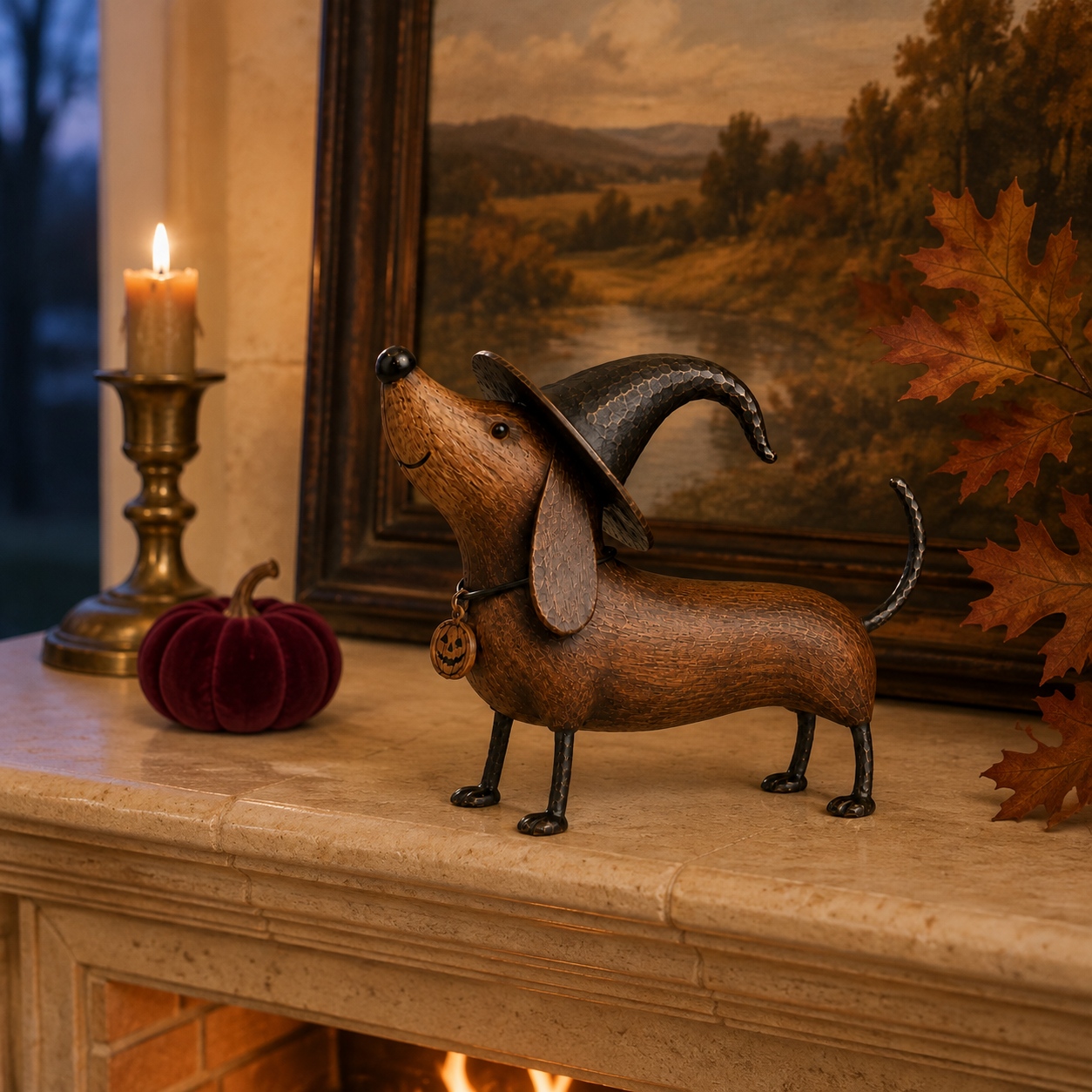 Witchy Dachshund Halloween Figurine