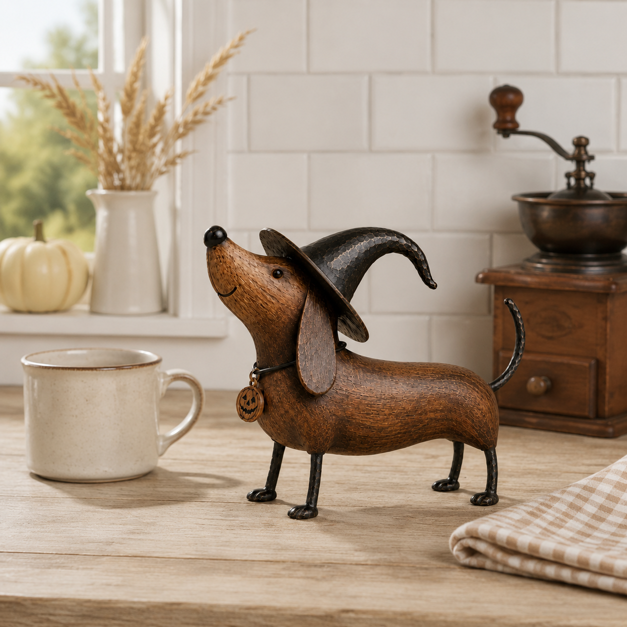 Witchy Dachshund Halloween Figurine