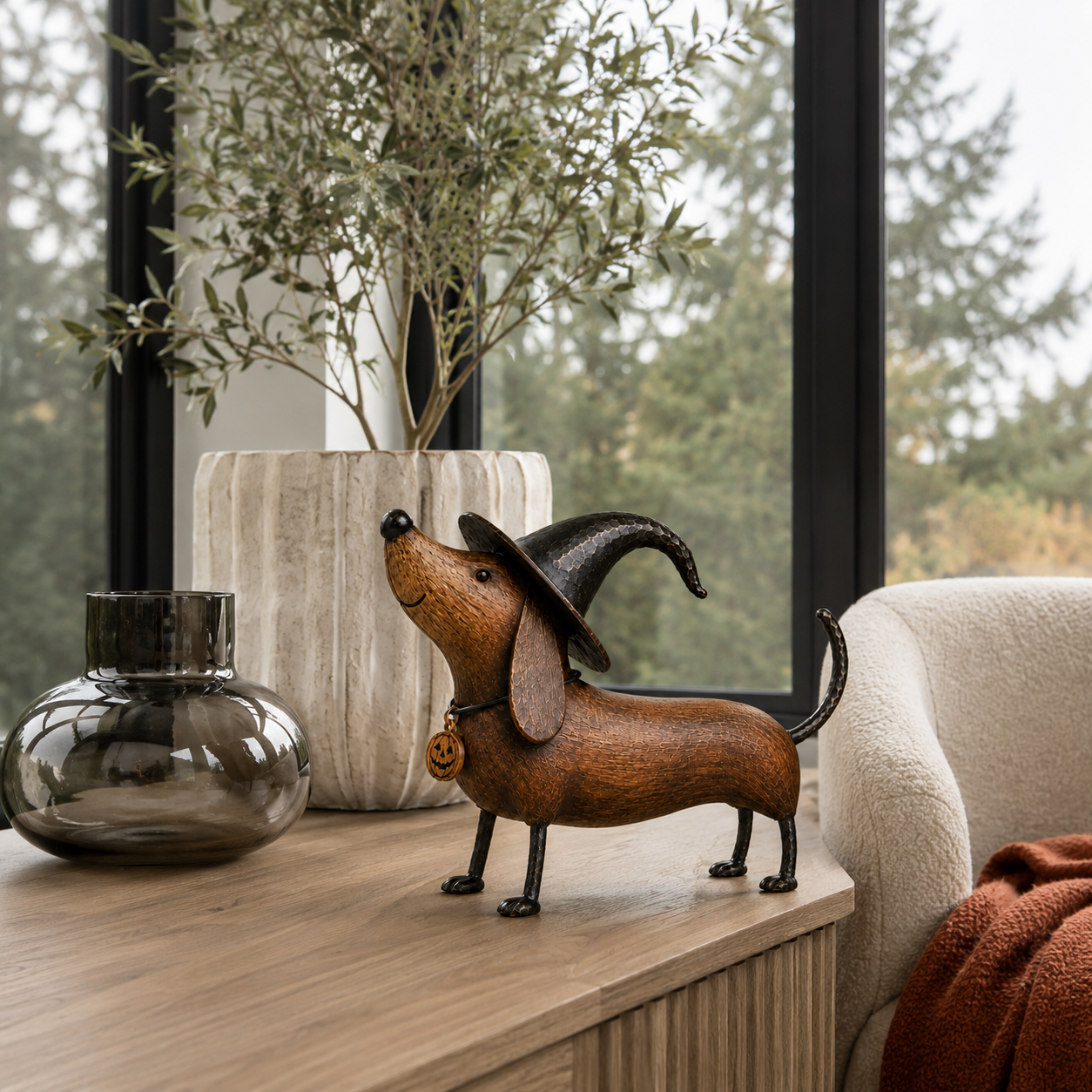 Witchy Dachshund Halloween Figurine